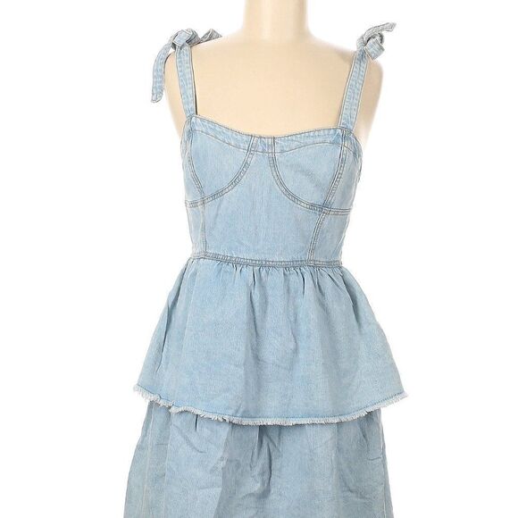 American Eagle Outfitters Size Medium Denim Spring Bow Tie Shoulder Dress Cute - Picture 2 of 5